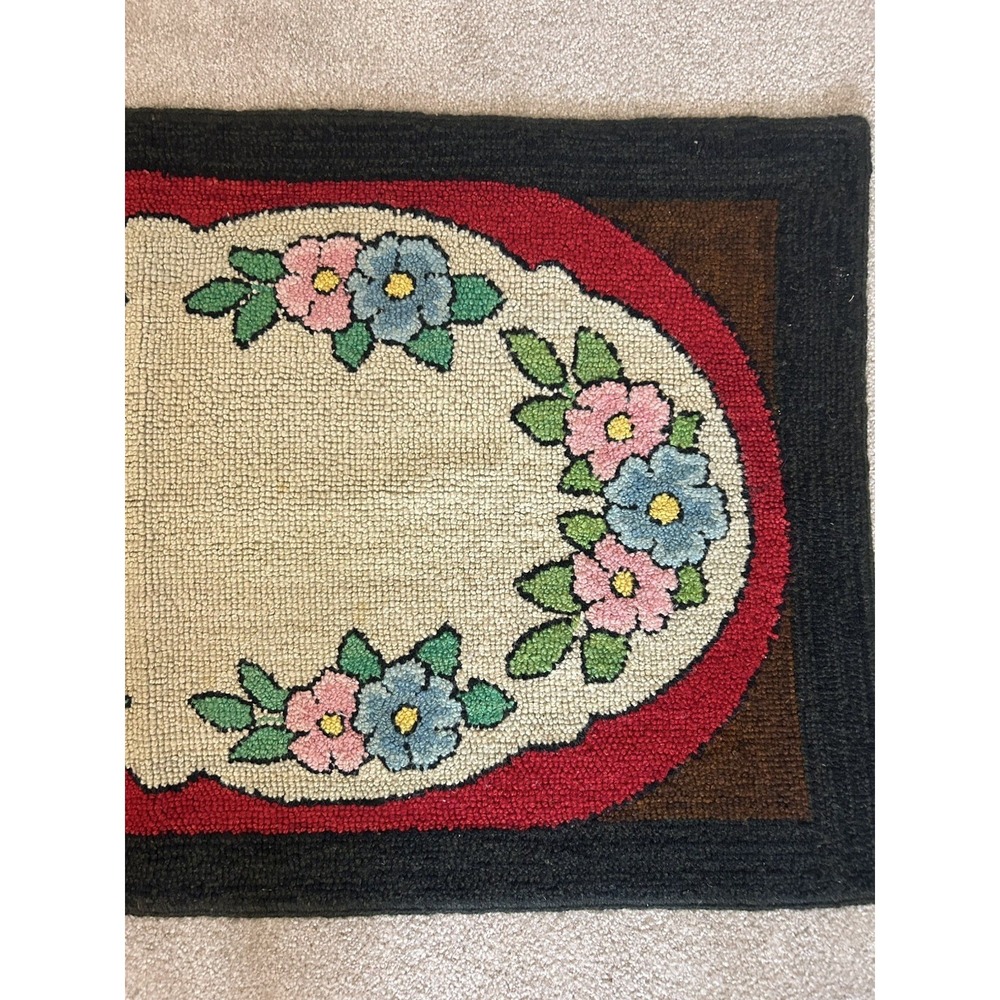Small Area Brown Rug w/ Pink & Blue Flowers 41" x 23" Great condition! - Picture 3 of 4